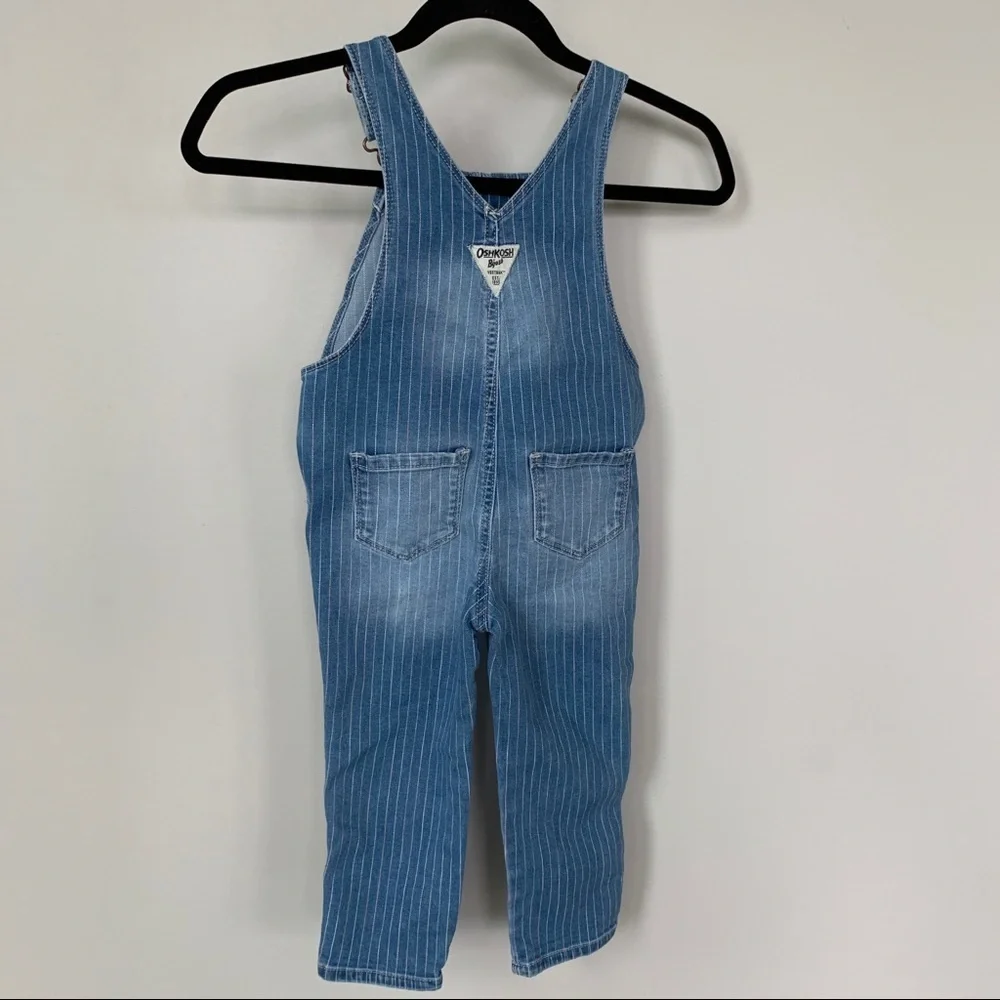 OshKosh B’Gosh Denim Overalls With Pink Green Purple Stripes Size‎ 3T